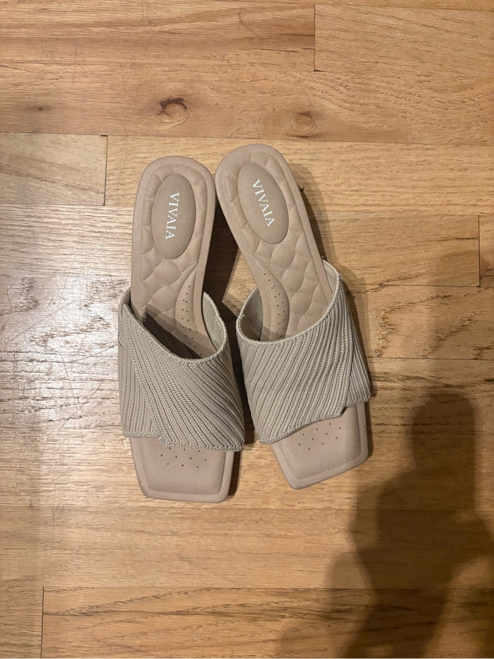 Vivaia Women's Taupe Slide Mules - Textured Wide Band Comfort